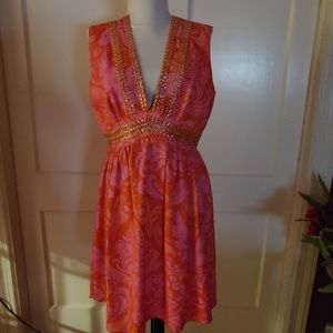 Anna Sui pink and orange dress with gold detail